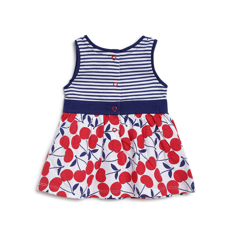 Girls White & Red Printed Sleeveless Dress image number null